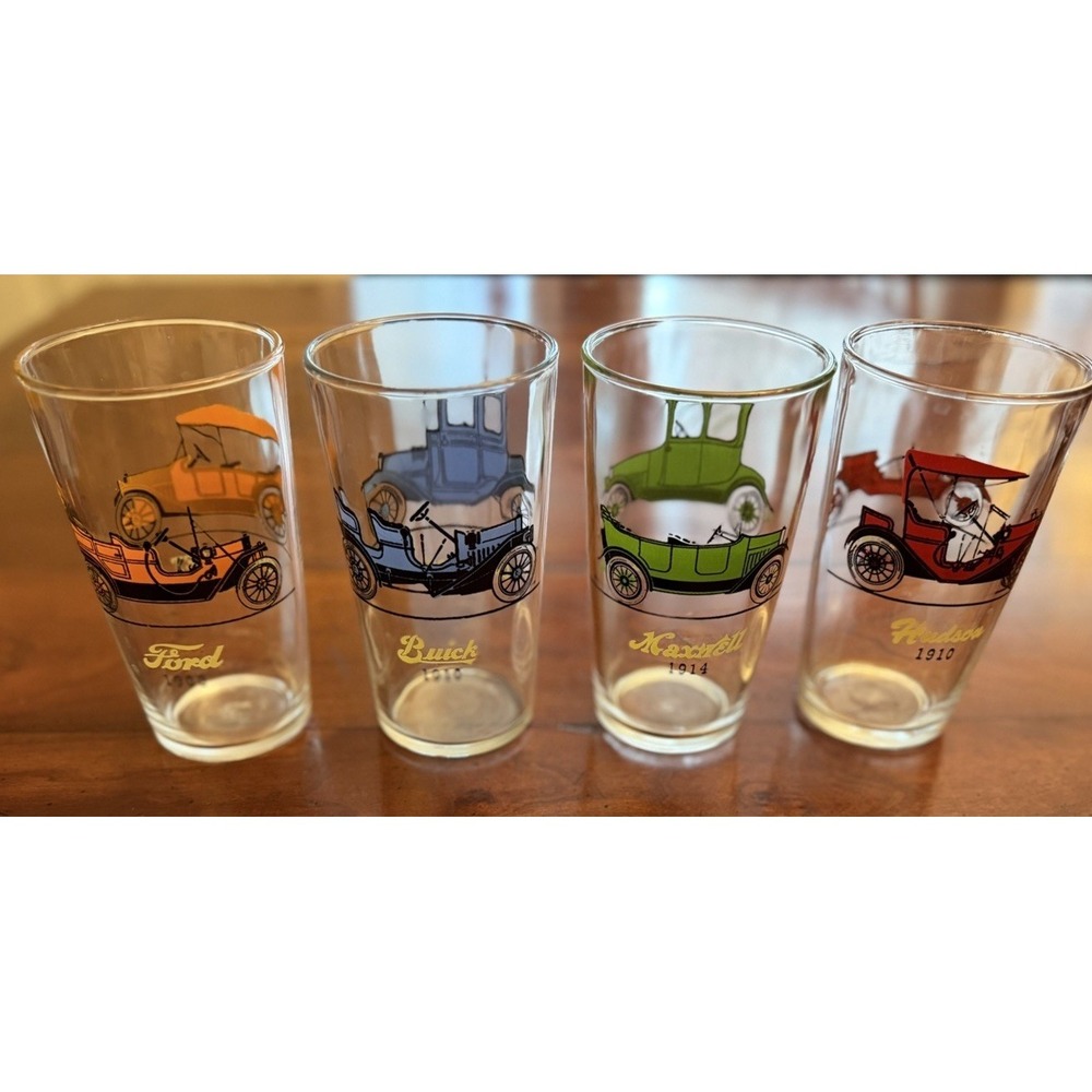 Vintage Hazel Atlas Antique Car Highball Glasses-Set of 4 Mid Century Tumblers